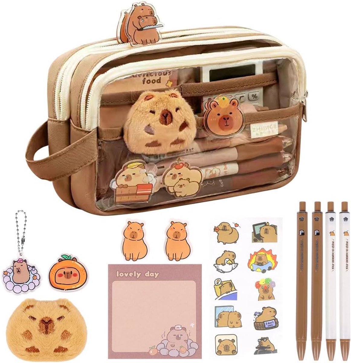 SnelShoppen - Grote Capaciteit Capybara Pennenbak - Schattige en Ruime Etui voor School, Kantoor, Studenten, Handige Reistas met Rits voor Kantoorbeno