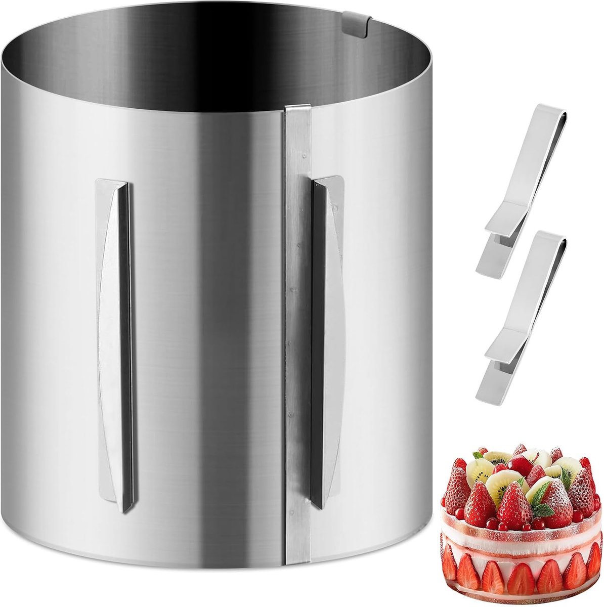 SnelShoppen - Verstelbare Taartvorm 16-30 cm met 2 Clips, Hoog 20 cm, Roestvrij Staal, Bakring voor Ronde Taarten, Desserts, Gebak, Keuken, Feest