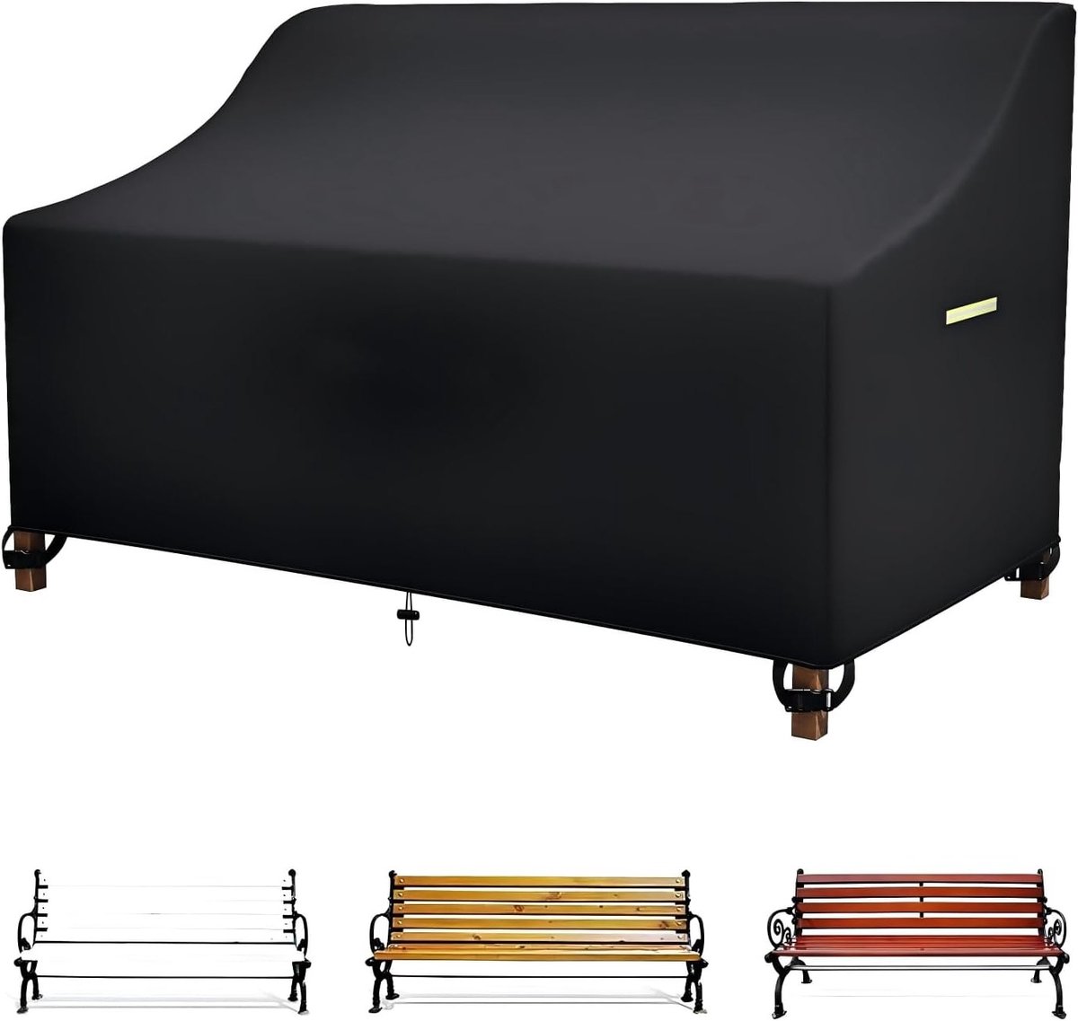 Beschermhoes voor 2-zits tuinmeubel, UV-bestendig, 600D Oxford, met verstelbare trekkoord en gespen, 135 x 67 x 65/91 cm