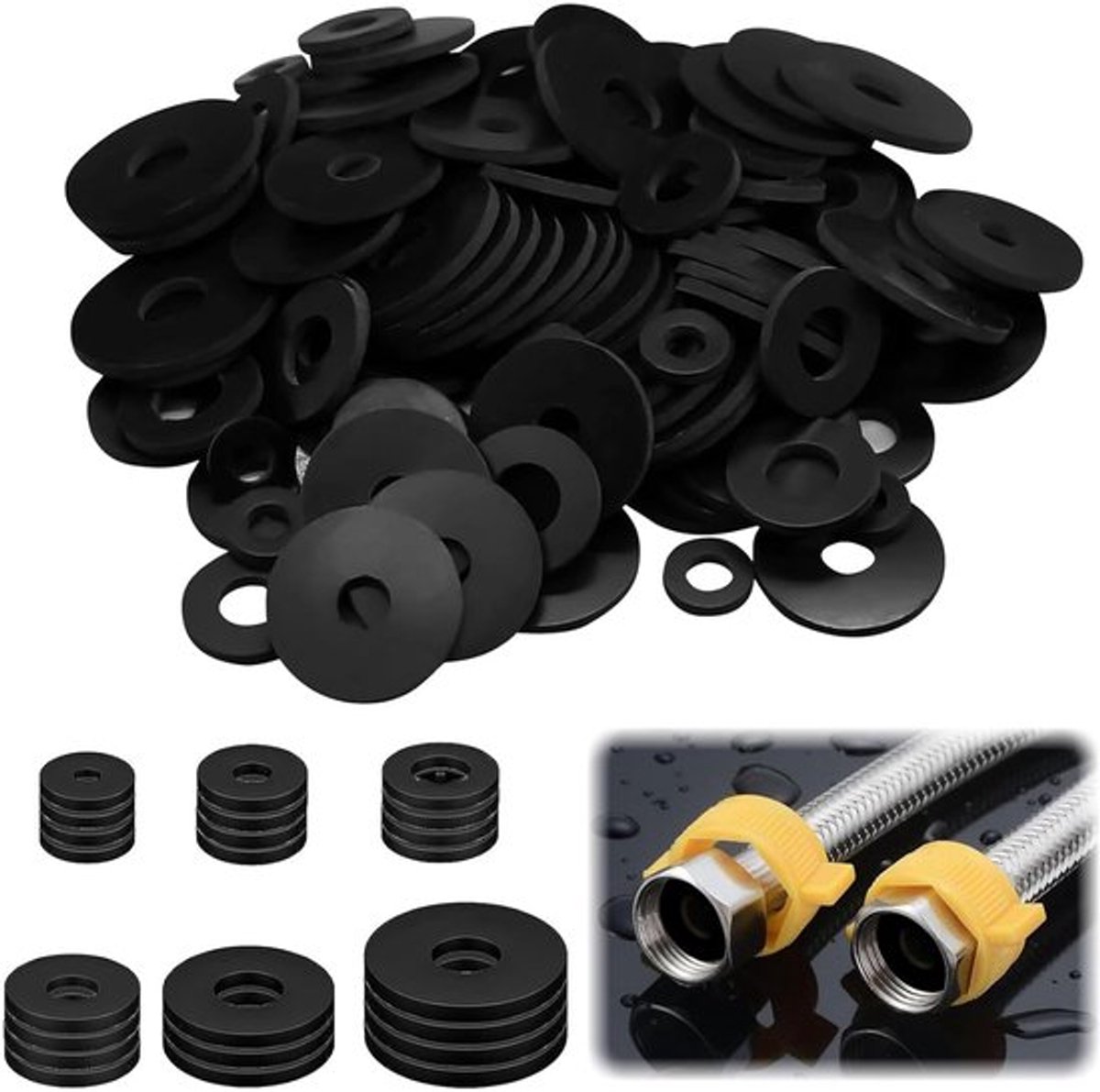 Platte rubberen sluitringen - assortiment van 120 stuks, voor huishoudelijke apparaten en kranen