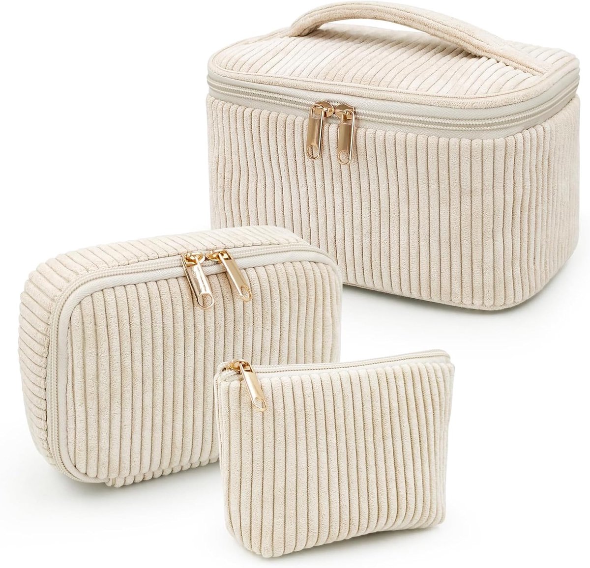 SnelShoppen - Set van 3 Toilettassen voor Dames - Make-up Tassen van Hoogwaardig Polyester - Draagbare Grote Reisaccessoires voor Vrouwen en Meisjes -