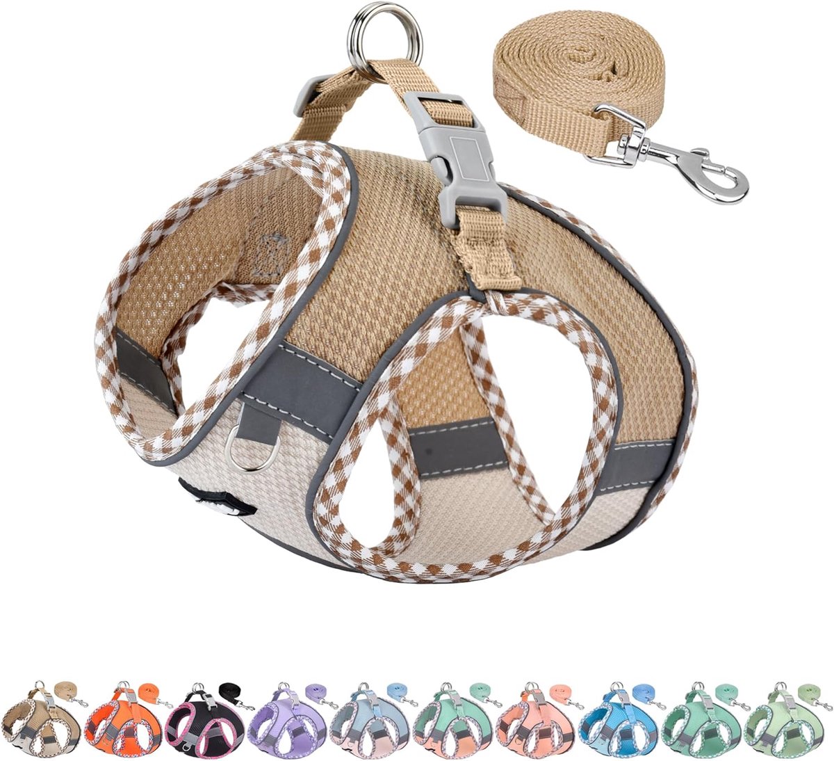 SnelShoppen - XXS Hondenharnas & Leash Set - Ademend Reflecterend Anti-Choke Harnas voor Kleine Honden - Teacup Puppies, Binnen/Buiten - Bruin-Beige
