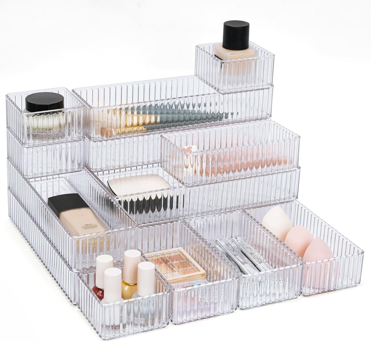 Thijox - 14 Stuks Lade-Organizer Set - Make-uptafel en Keuken Organizer - 4 Maten - PET Opbergsysteem voor Cosmetica, Kantoor, Badkamer - Handig en Ru
