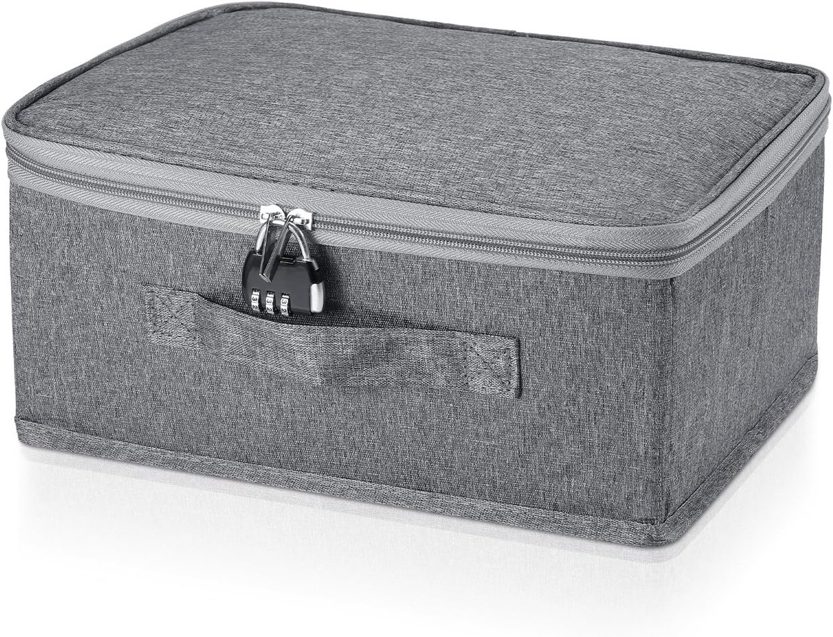 Thijox - Opbergdoos met Slot - Afsluitbare Doos voor Kleding en Speelgoed - Grijs, 30x20CM - Stijlvolle Opberging met Cijferslot en Stoffen Deksel