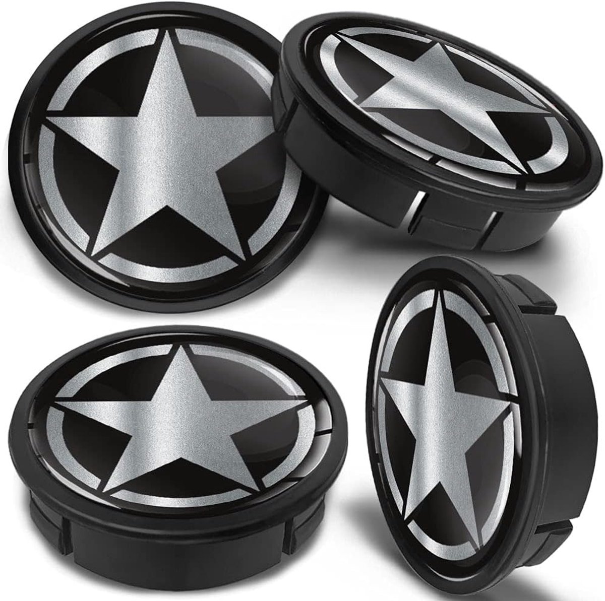 SnelShoppen - 4x 60mm Universele Aluminium Velgennaaf Kappen - Zwart en Zilveren Ster - Hub Caps voor Auto's - Ideaal voor Vervanging en Styling