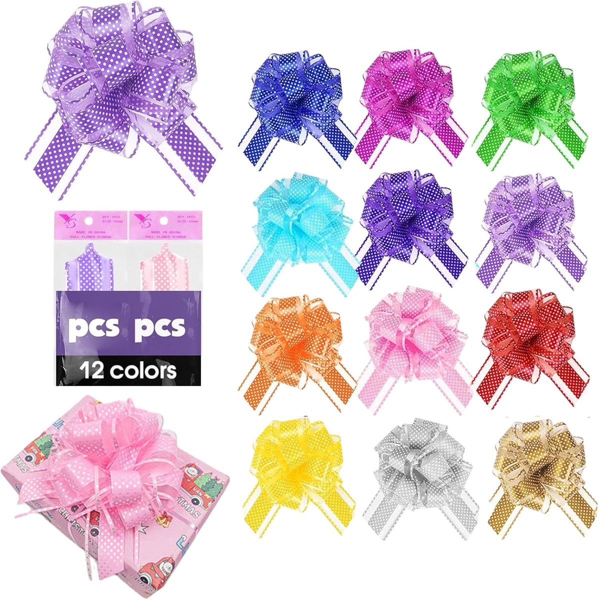 Thijox - 12 Stuks Grote Cadeau Strikken in 12 Kleuren, Zelfklevende Cadeaulinten voor Cadeauverpakking, Feesten, Boeketten, en Decoratie