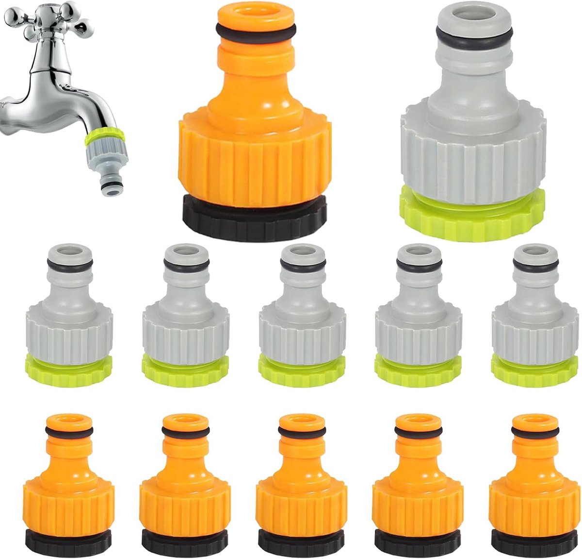SnelShoppen - 12-delige 2-in-1 Kraanadapterset voor Tuinslangen - 1/2 & 3/4 Inch Aansluitingen - Ideaal voor Tuinirrigatie - Hoogwaardige Materialen -