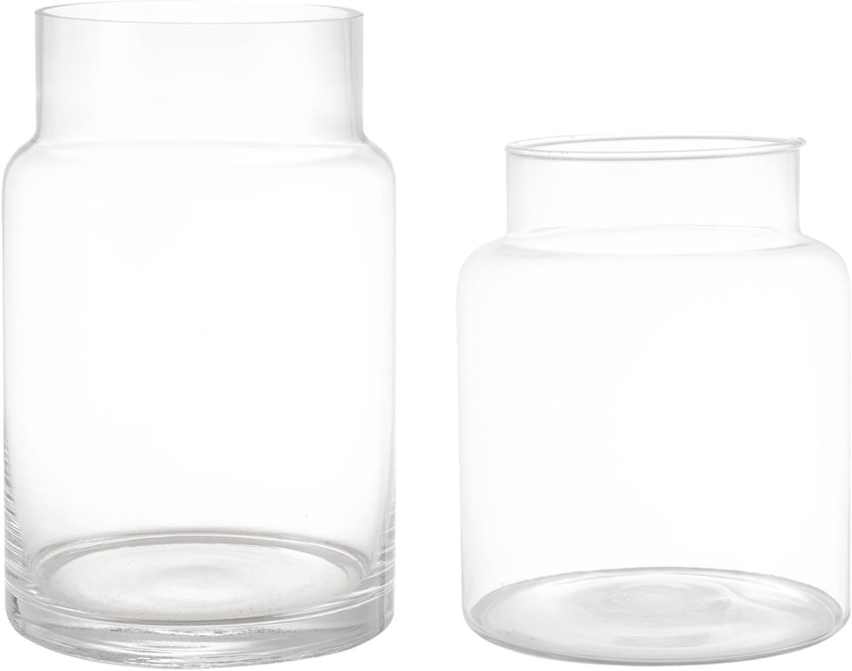 SnelShoppen - Set van 2 Grote Transparante Glazen Vazen met Wijde Mond - Decoratieve Heldere Vazen voor Bloemen - Modern Design voor Woonkamer, Bruilo
