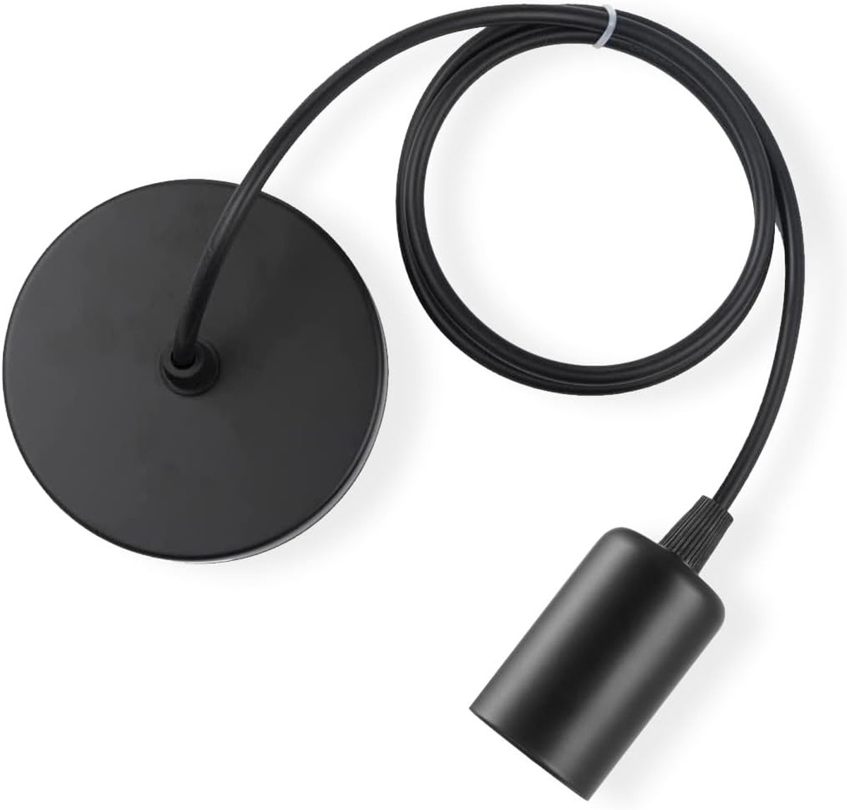 SnelShoppen - E27 Hanglamp Fitting - Zwart Metalen Pendel Lamp - Aluminium Lampadapter met 100cm Kabel - Ideaal voor Woonkamer, Keuken en Sfeervolle V