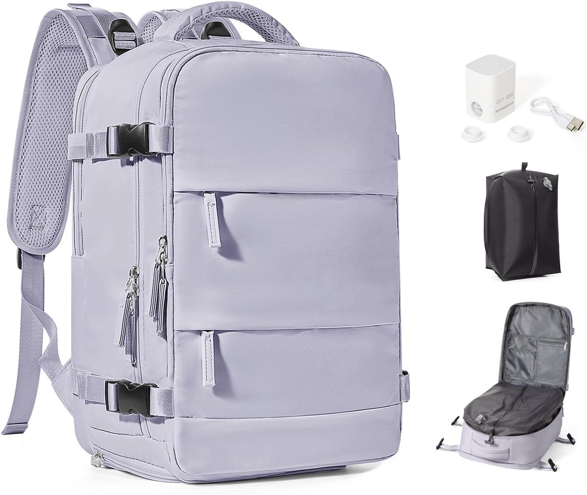 SnelShoppen - Vacuum Backpack Carry-on Luggage 40x30x20 met Pomp, Reis Rugzak Handbagage Cabin Size Goedgekeurd voor Easyjet 45x36x20, Waterdicht Paar