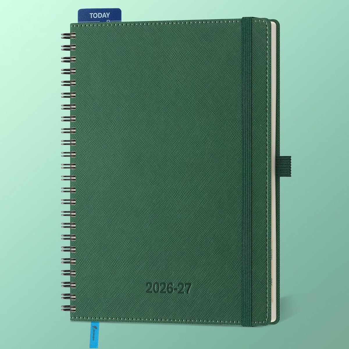 SnelShoppen - Agenda 2026 2027 A5 Weekly Planner Notitieboek Kalender, Horizontale Planner 18 Maanden, Groene PU Leren Spiral, 80 GSM Papier