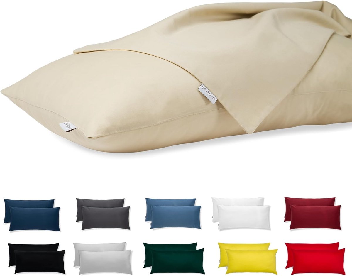 SnelShoppen - Set van 2 Kussenslopen 40x70 cm - 100% Jersey Katoen - Hypoallergeen en Ademend - Met Rits - Beige - Ideaal voor Sofa en Slaapkamer