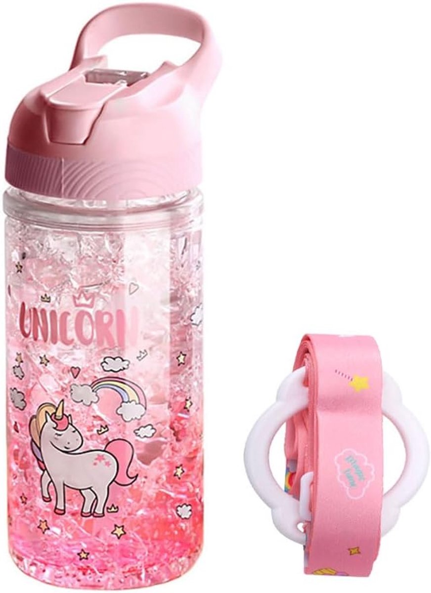SnelShoppen - Unicorn Water Bottle voor Meisjes met Drinktuit en Veiligheidsvergrendeling, Roze 400ml School Waterfles voor Kinderen en Unicorn Liefhe