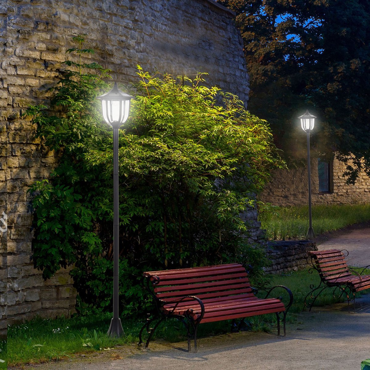 COVREO Solar tuinlantaarn Ø26,5 x H177 cm zwart kunststof met 6 leds en IP44
