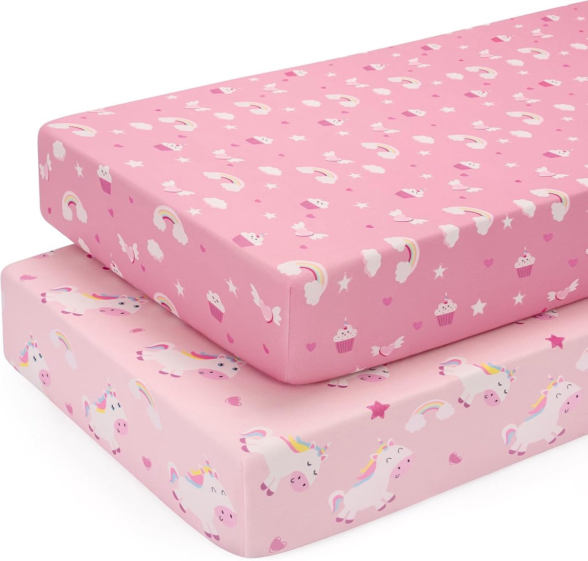 SnelShoppen - Baby Ledikantlakens Set van 2 - Super Zachte en Ademend Microvezel 120 x 60 cm - Roze Eenhoorn - Perfect voor Eczema Kinderen
