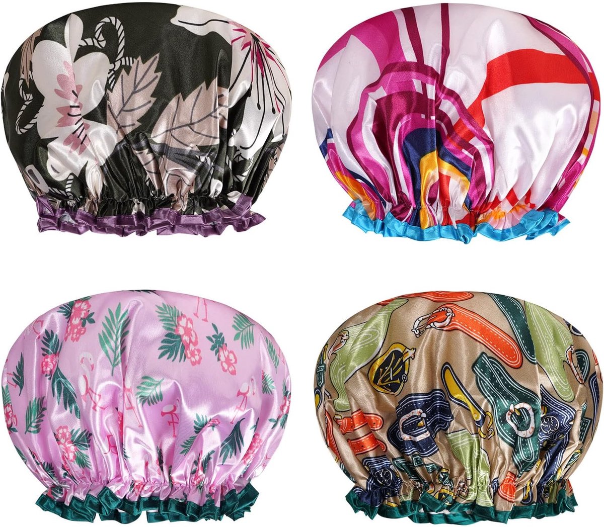 SnelShoppen - 2 Stuks Waterproof Douchecaps, Herbruikbare Grote Douchecaps met Elastische Band, Dubbele Laag Haarbadcaps van Zacht Satijn met Golfrand