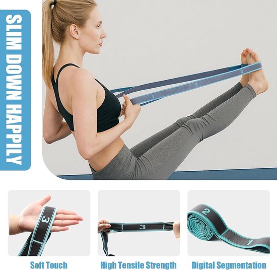 SnelShoppen - Yoga Set met 8 Lussen, Hoge Elasticiteit Yoga Strap, Stretch Band, Fitness en Trainingsbanden, Wasbaar, Draagbaar voor Yoga, Pilates, Gy van Snelshoppen — afbeelding 3