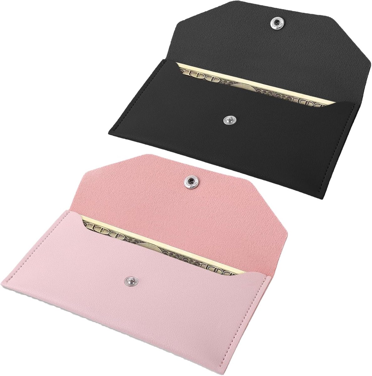 SnelShoppen - Geld Portemonnee voor Contant Geld Set van 2 PU Lederen Geld Enveloppen Herbruikbare Portefeuilles voor Mannen en Vrouwen Minimalistisch
