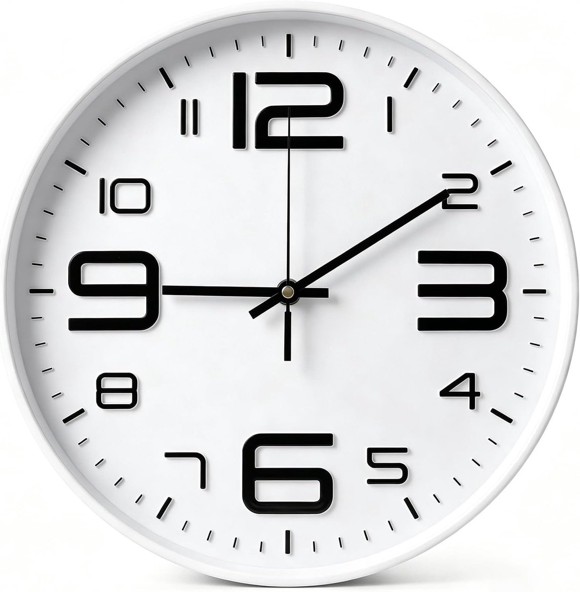 SnelShoppen - Stille Wandklok 12 inch - Modern Niet-Tikkende Kwartsuurwerk - Gemakkelijk Te Lezen - Wit - Voor Keuken, Woonkamer, Slaapkamer, Kantoor
