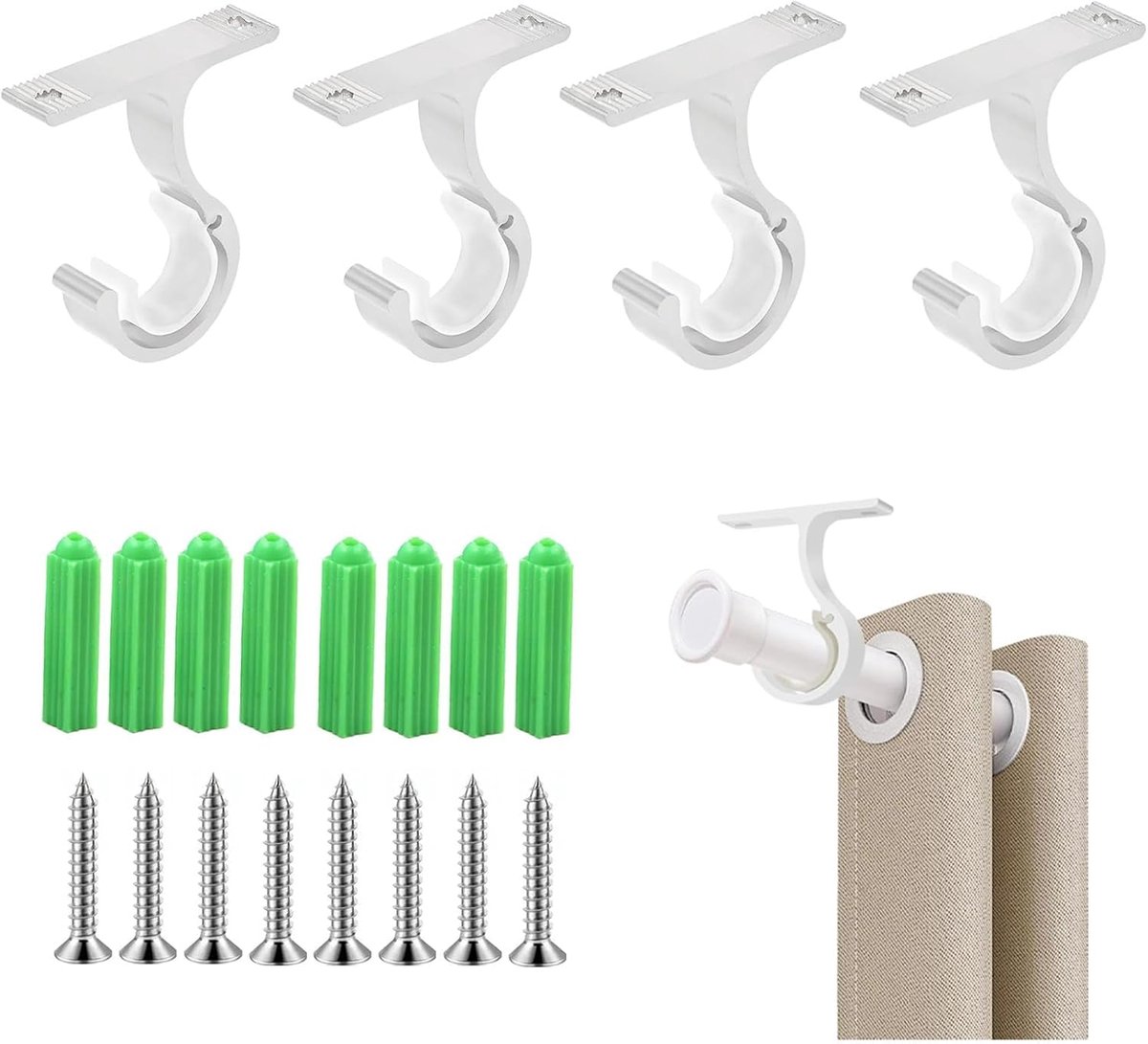 SnelShoppen - Set van 4 Aluminium Hoofddoeksteunen voor 20-28 mm Stangen, Robuuste en Elegante Plafondhouders voor Zware Gordijnen en Kasten, Eenvoudi