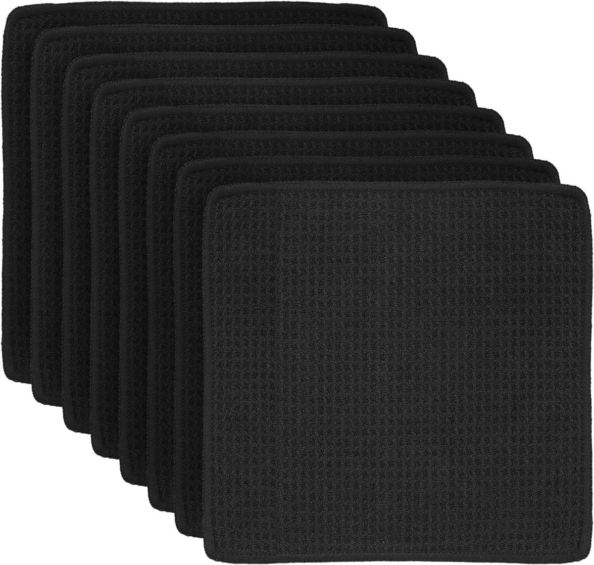 SnelShoppen - 8 Zwarte Microvezel Keukendoeken, Wasbaar en Herbruikbaar, 20x20 cm, Absorberende Reinigingsdoeken voor Keuken, Glas, Auto en Huis