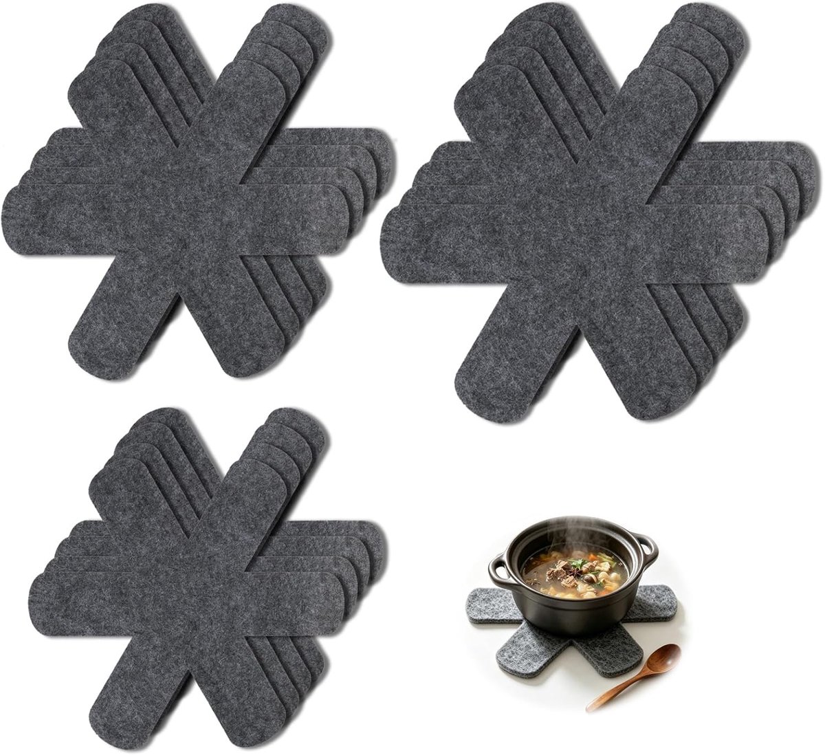 SnelShoppen - Set van 12 Vilt Pannenbeschermers - Krasbescherming voor Pannen, Potten en Servies - 3 Maten - Wasbaar en Ruimtebesparend Keukenaccessoi