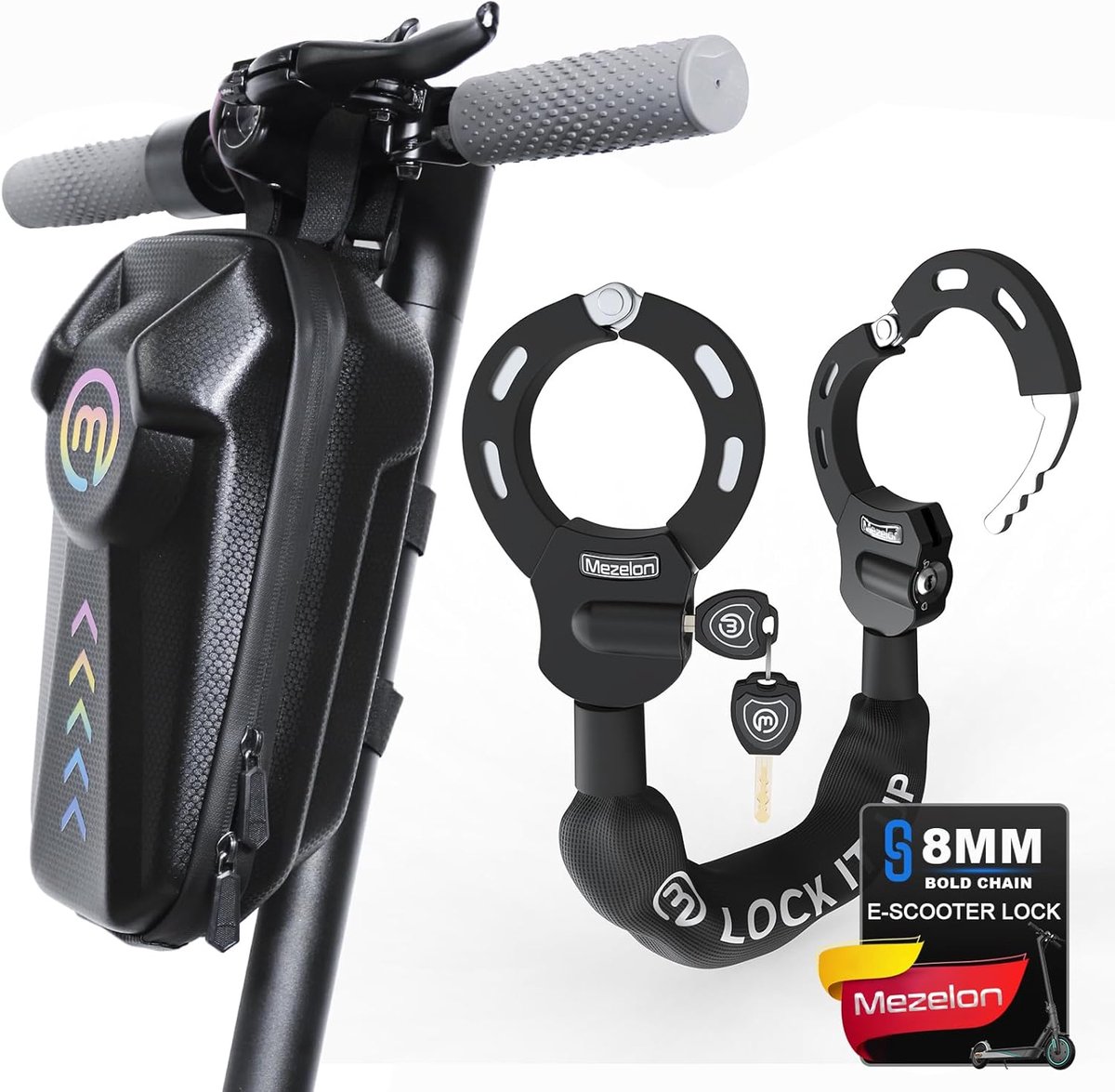SnelShoppen - Elektrische Scooter Anti-diefstal | 8mm Ketting | Waterdichte Lock Bag | Ideale Beveiliging voor Fietsen, Motoren, Poorten, Hekken, Kind