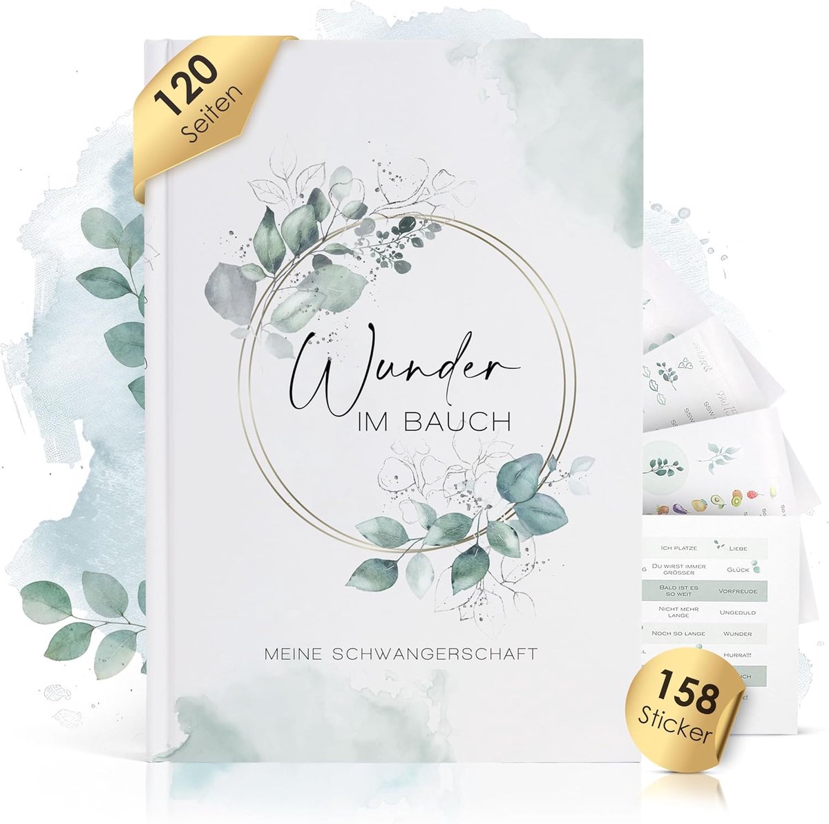 Thijox - Zwangerschapsdagboek met Bloemen Design, 120 Pagina's voor Herinneringen, Inclusief 158 Stickers en Extra Binnenzak, Perfect voor aanstaande