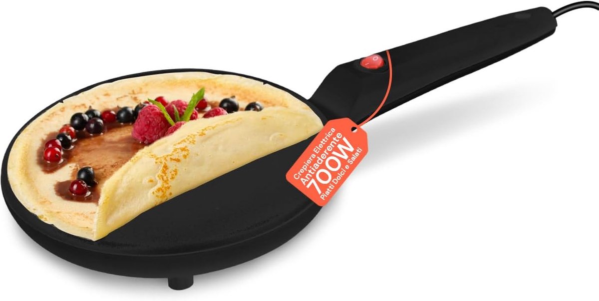 SnelShoppen - Elektrische Pancake Pan 20 cm - Non-stick Coating - Snelle en Praktische Crepe Maker - 700 W - Ideaal voor Keuken, Camping, Feesten - Zw