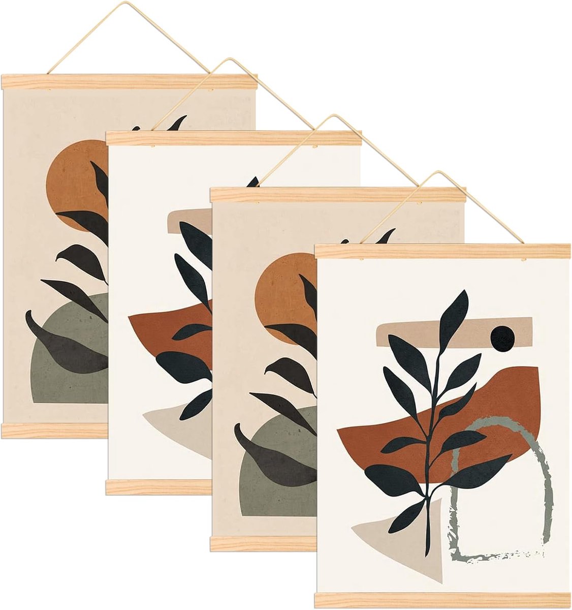 SnelShoppen - 4pcs 31cm Magnetische Poster Hanger Frame - Houten Poster Hanger Rails - Natuurlijke Houten Posters Bevestiging - Makkelijk te Verwissel