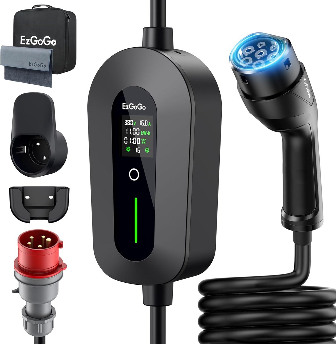 SnelShoppen - EzGoGo Type 2 Oplaadkabel 15m met 11kW Laadstation - Snelle en Betrouwbare EV Oplader voor Thuis en Onderweg, Ideaal voor Elektrische Au
