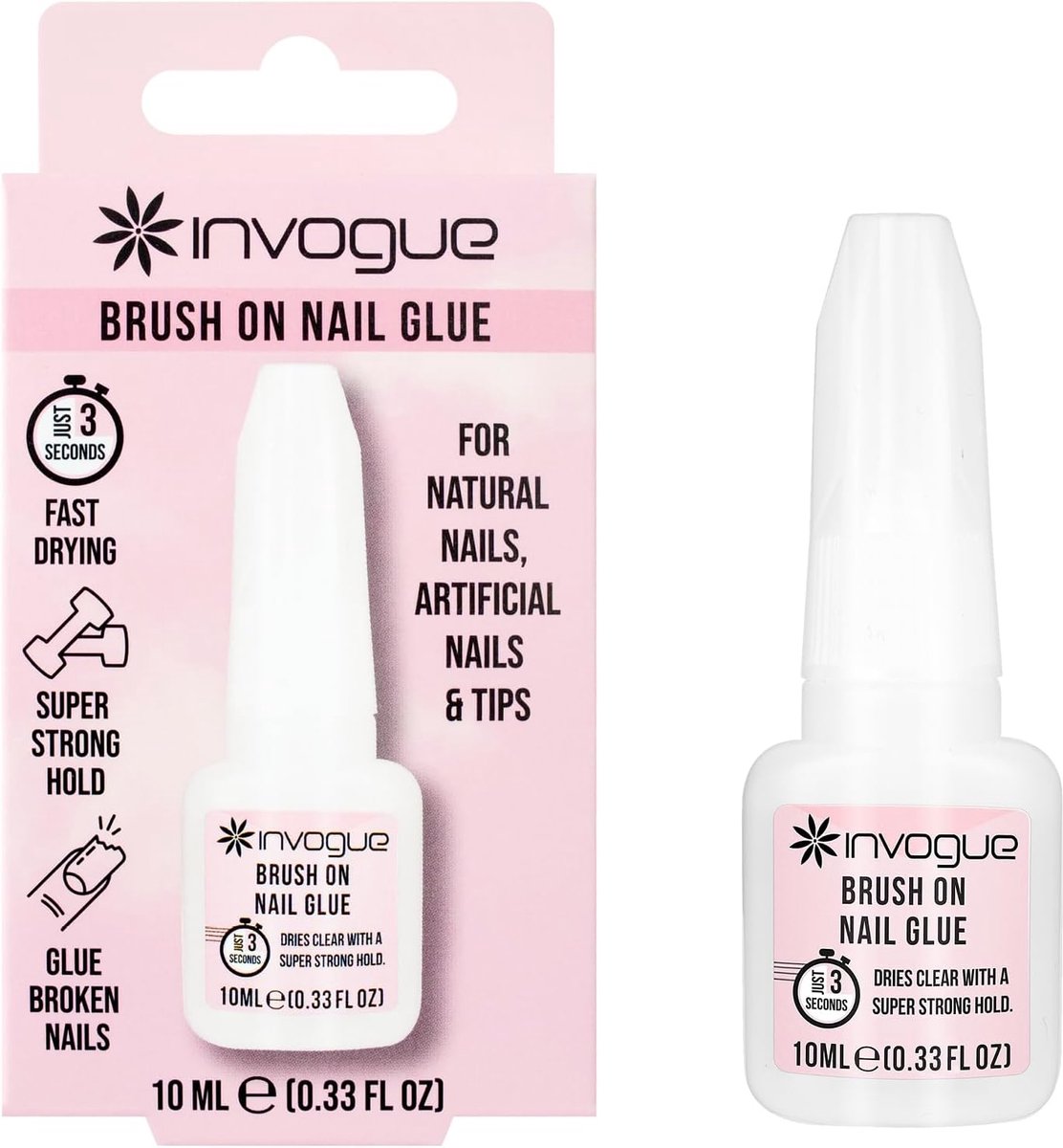 SnelShoppen - Invogue Brush on Nail Glue 10 ml - Sneldrogende Nagellijm voor Natuurlijke en Kunstnagels, Vegan en Dierproefvrij, Perfect voor Feest en