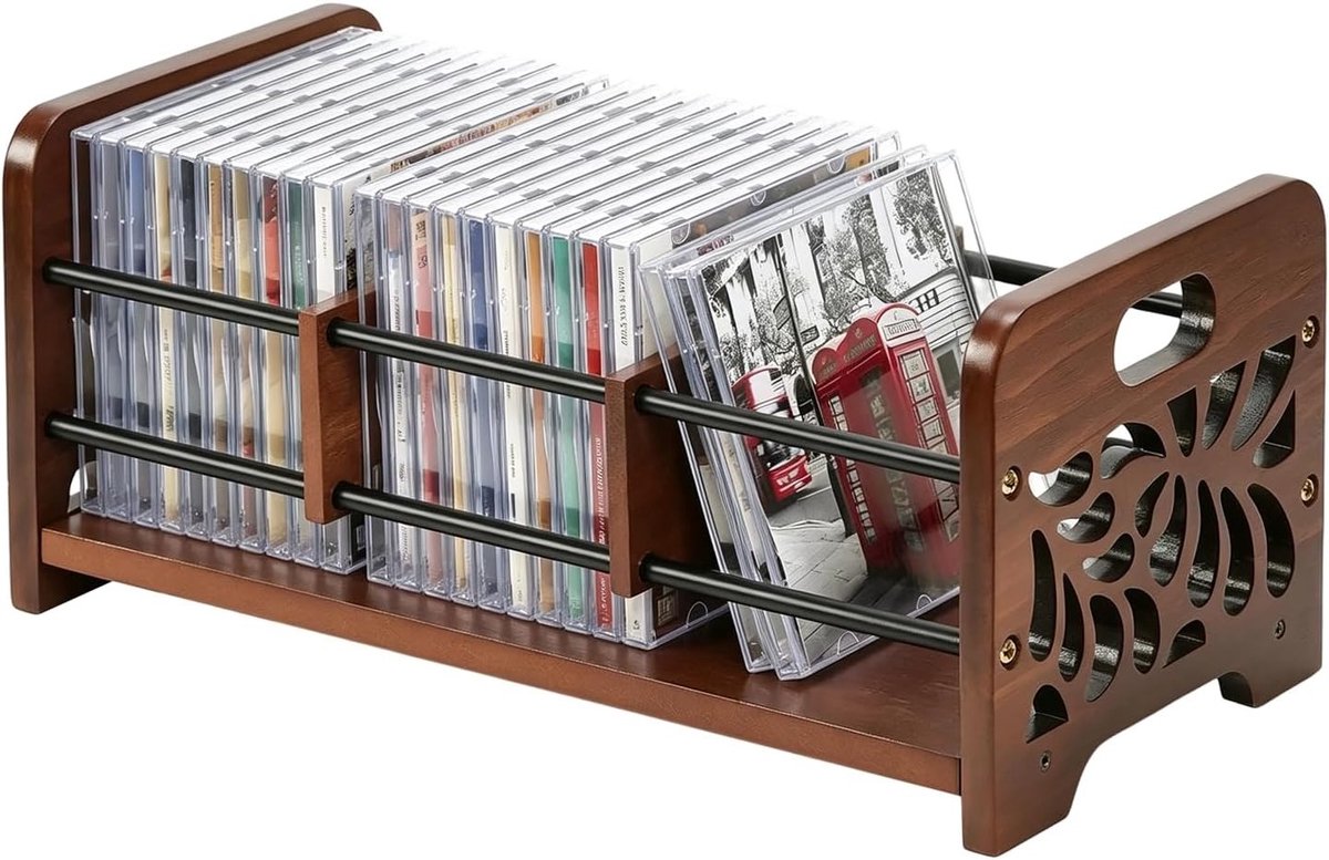 Houten CD-standaard en DVD-opbergbox, multifunctionele organizer voor boeken en kaarten, 37 x 17,5 x 16 cm