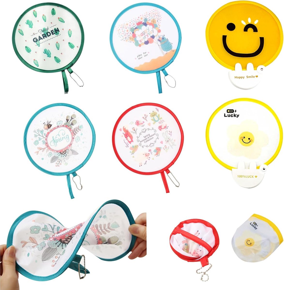 SnelShoppen - 6 Stuks Vouwbare Handventilator - Ronde Vouwbare Ventilator met Leuke Patronen - Ideaal voor Zomer, Festivals, Feestjes, Thuis en Op Kan