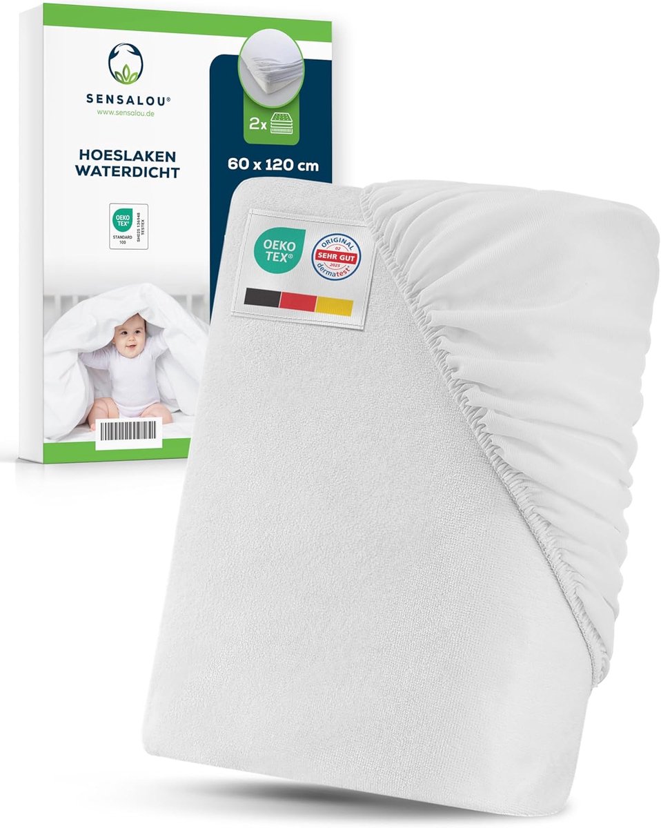 SnelShoppen - Waterproof Fitted Sheet 60x120cm – 2-Pack Baby Bed & Peuterbed | Ademend & Geluidloos Matrasbeschermer | Wasbaar tot 95°C – Incontinenti