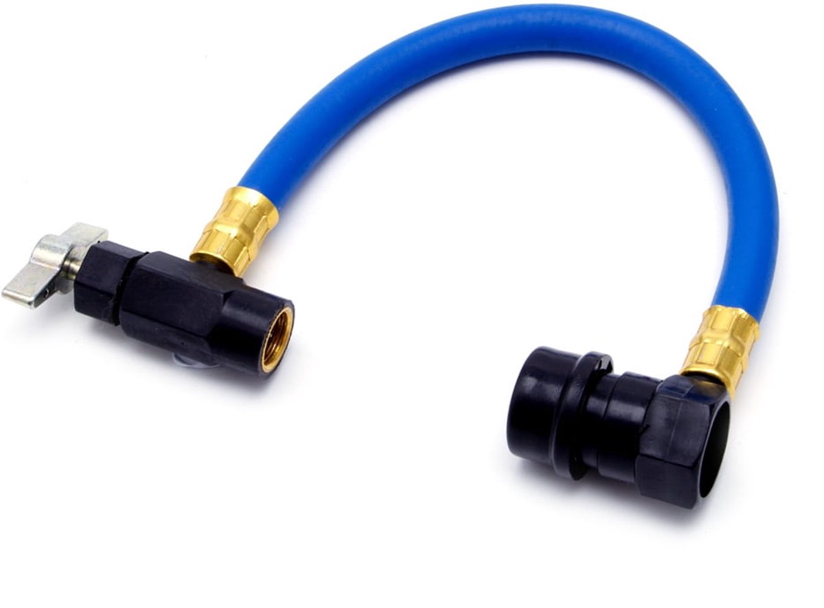 R134A airco vulslang - 29 cm - met blikadapter - blauw