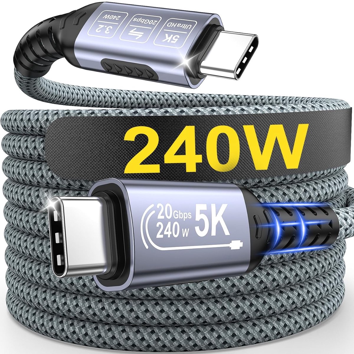 SnelShoppen - USB C Kabel voor iPhone 17, 240W Snellader, USB-C PD 3.2 20Gbps, USB 3.2 Gen2x2, 4K/5K@60Hz Video, Compatibel met MacBook Pro Air, Galax