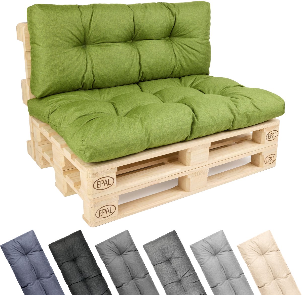 Garronda Palletkussen Set 2-delig Waterafstotend UV- en Waterbestendig voor Palletbank GD-0252 Groen