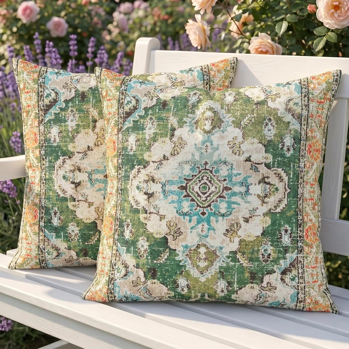 Set van 2 Weerbestendige Buitenkussens, 40 x 40 cm, Boho Kussenslopen voor Tuin, Balkon en Camping, Comfortabele Zomerkussens voor Sofa en Bank