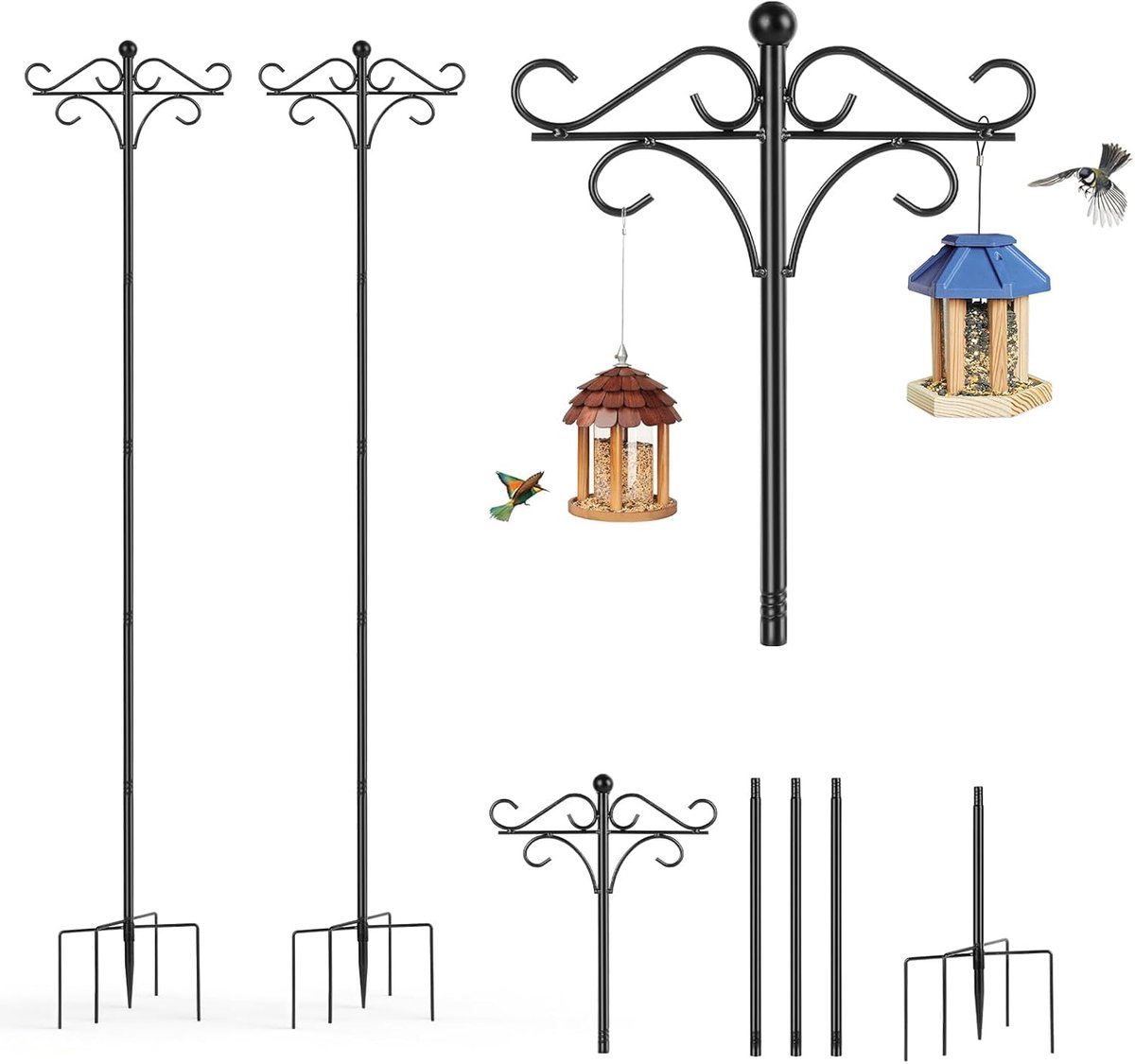 SnelShoppen - Vrijstaande Vogelvoeder Rails Set van 2, In hoogte verstelbare Vogelvoeder Station (117-195 cm), Vogelhuis Stand met 5 Tanden Basis, Per