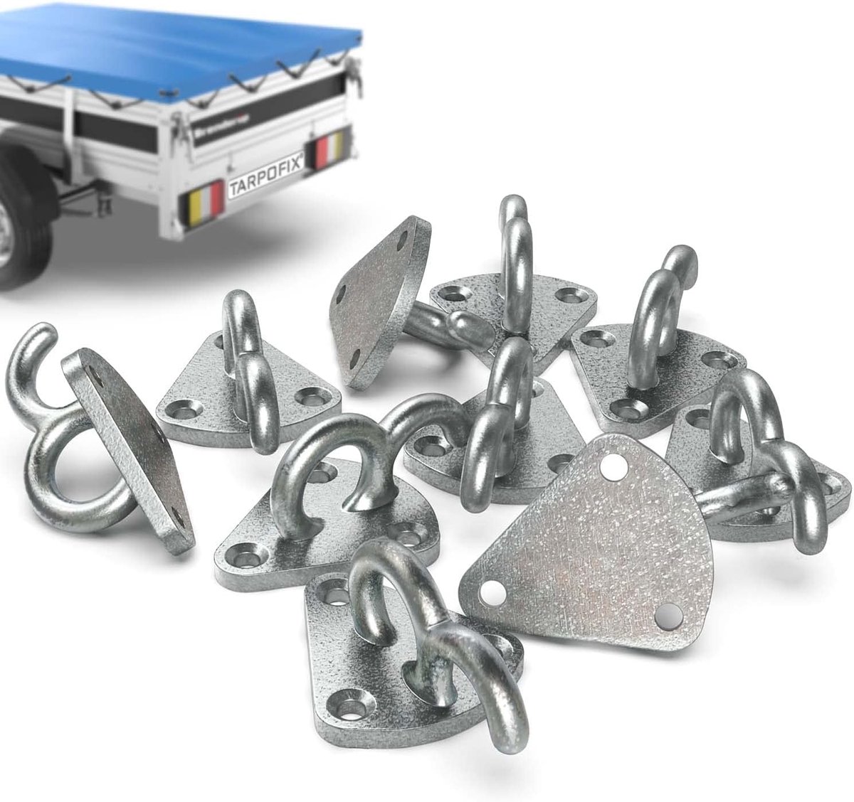 SnelShoppen - Pack van 10 Tarpaulin Haken met 3 Gaten voor Trailers, Duurzame Geëmailleerde Gietijzeren Haken, Robuuste Bevestigingshaken voor Dienste