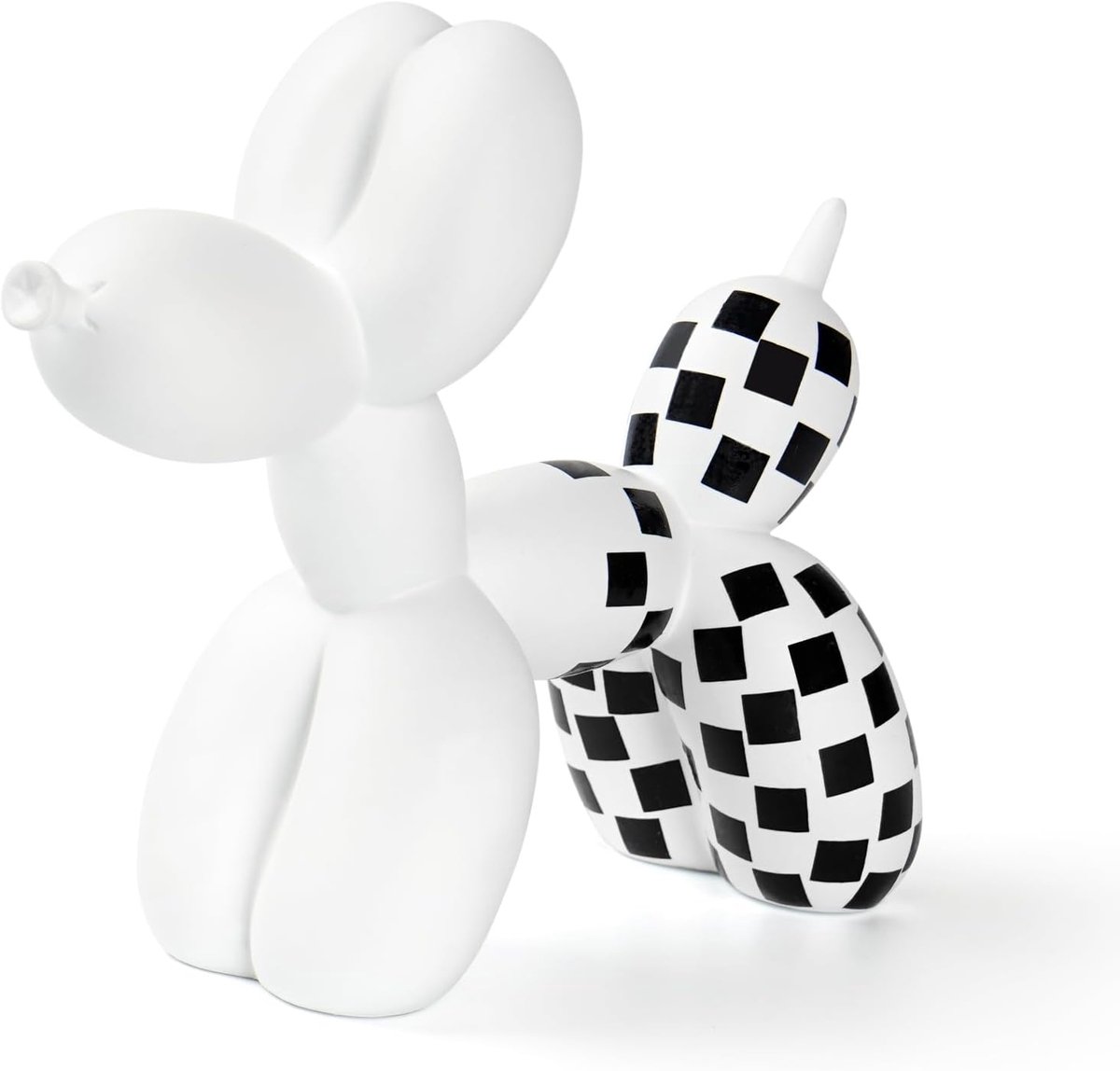 SnelShoppen - Handgemaakte Zwarte en Witte Ruit Balon Hond Beeldje - Moderne Decoratie Voor Woonkamer - 22x8.5x18 cm - Duurzaam Kunststof Ornament - P