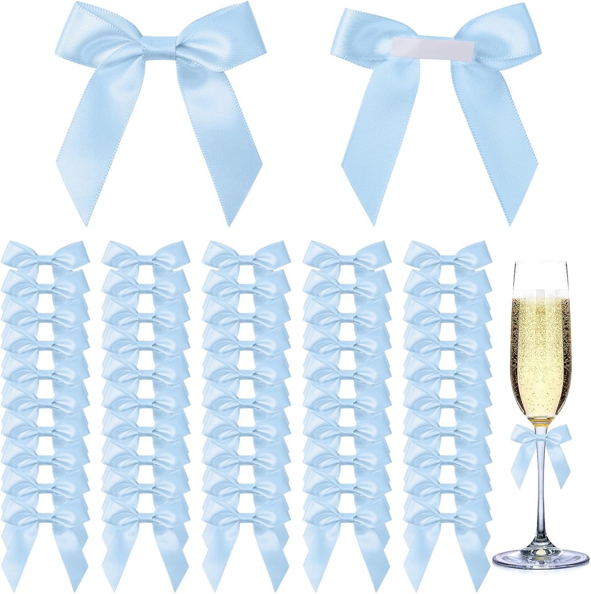 SnelShoppen - 50 Stuks Zelfklevende Bogen, 2.4 Inch Satijnen Mini Bogen, Blauw Ribbons met Plakachterkant voor Cadeau Verpakking, Bogen Decoraties voo