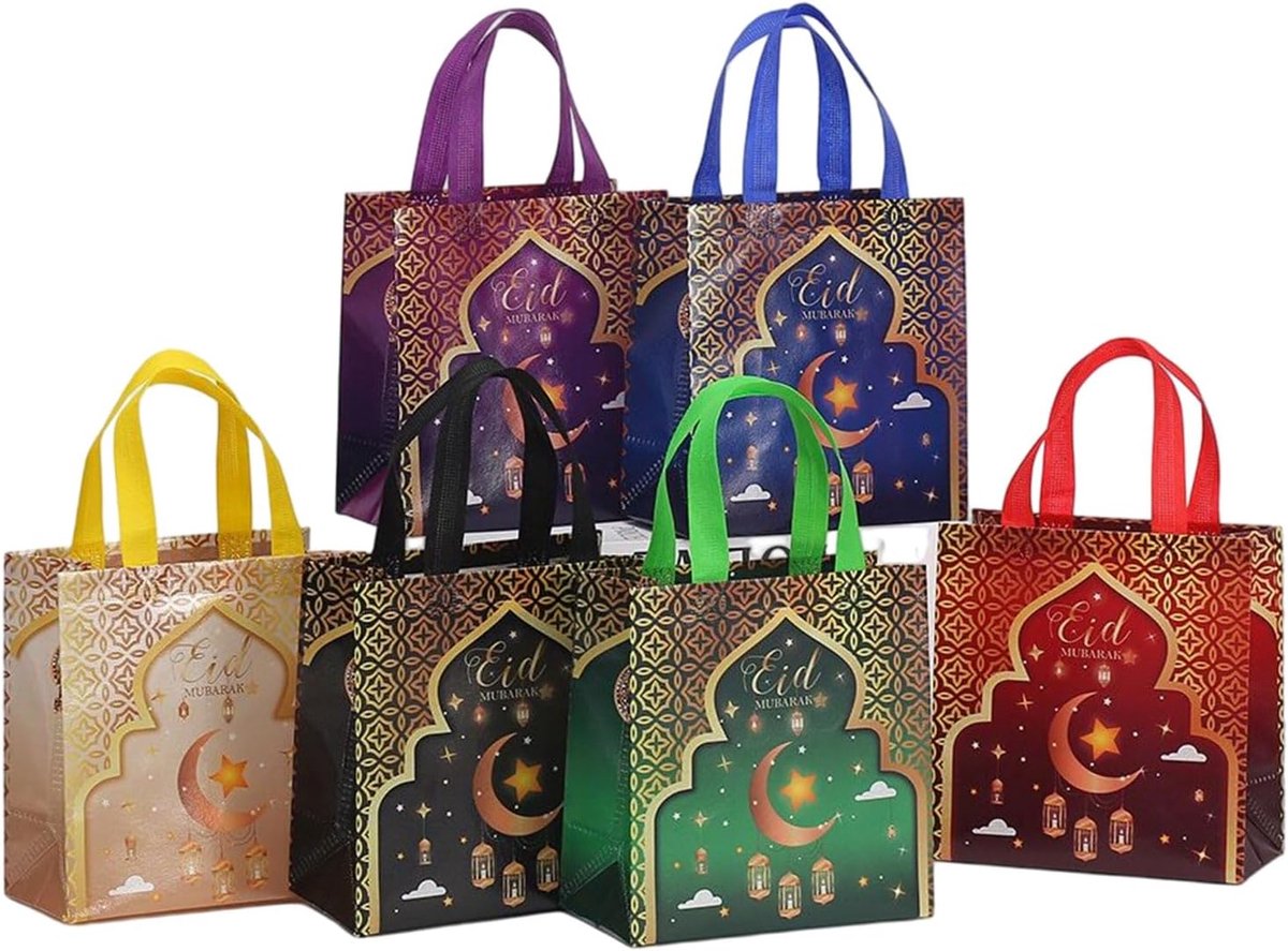 SnelShoppen - 12 Stuks Eid Mubarak Herbruikbare Cadeautassen voor Ramadan - Milieuvriendelijke Nonwoven Feesttassen - Multifunctionele Cadeauverpakkin