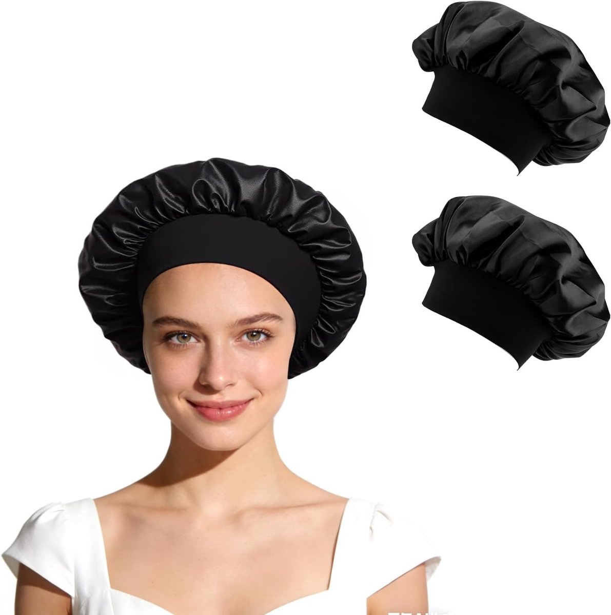 SnelShoppen - 1 Stuk Satin Slaap Hoed voor Vrouwen, Zachte Satijnen Bonnet met Elastische Band, Haarbescherming Tijdens het Slapen, Voor Krullen en St
