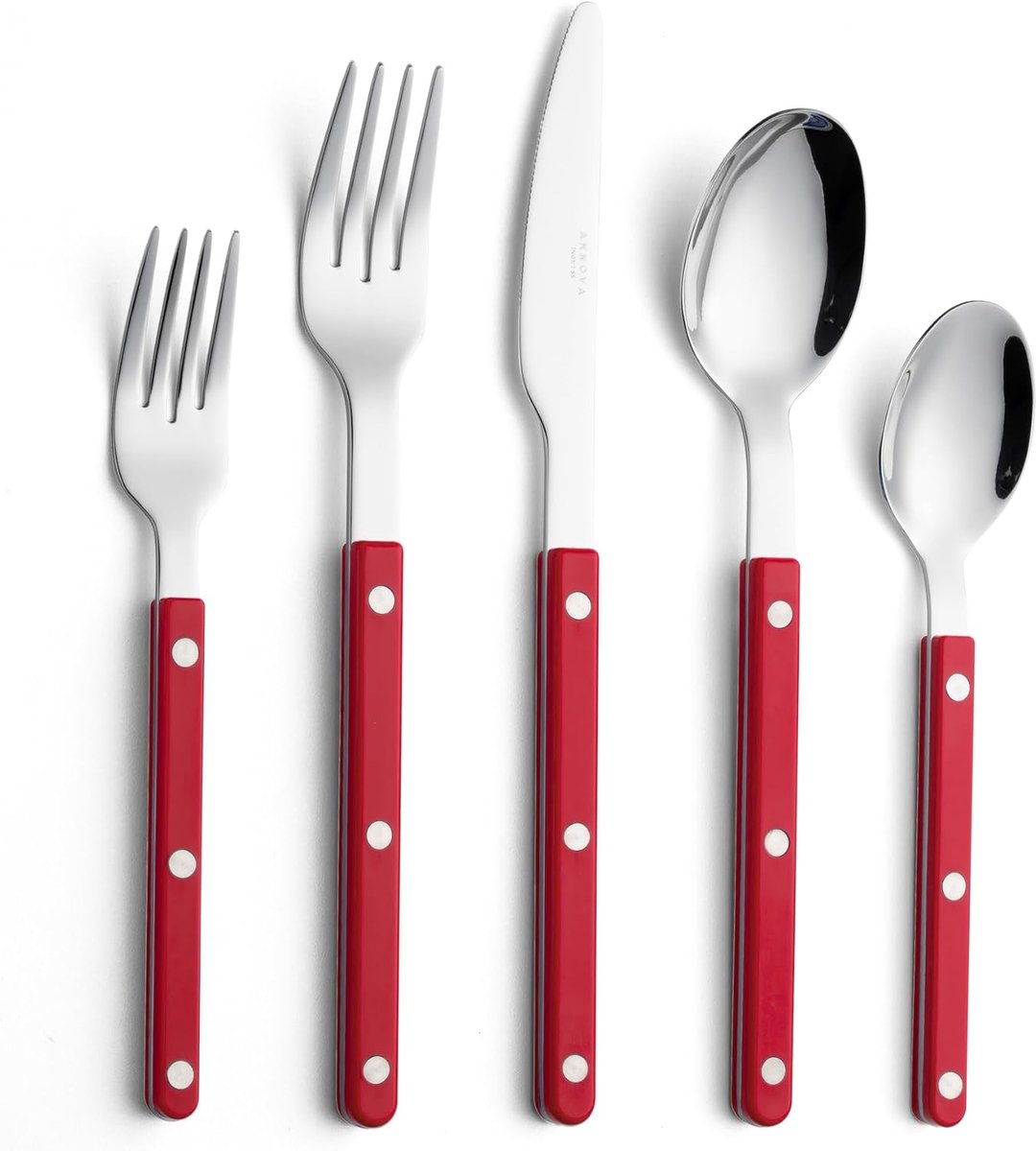 SnelShoppen - Retro Kleurrijke Bestekset 10-delig, RVS Tafelbestek voor 4 Personen, Bestekset met Messen, Vorken, Lepels, Salade Tangen en Dessertlepe