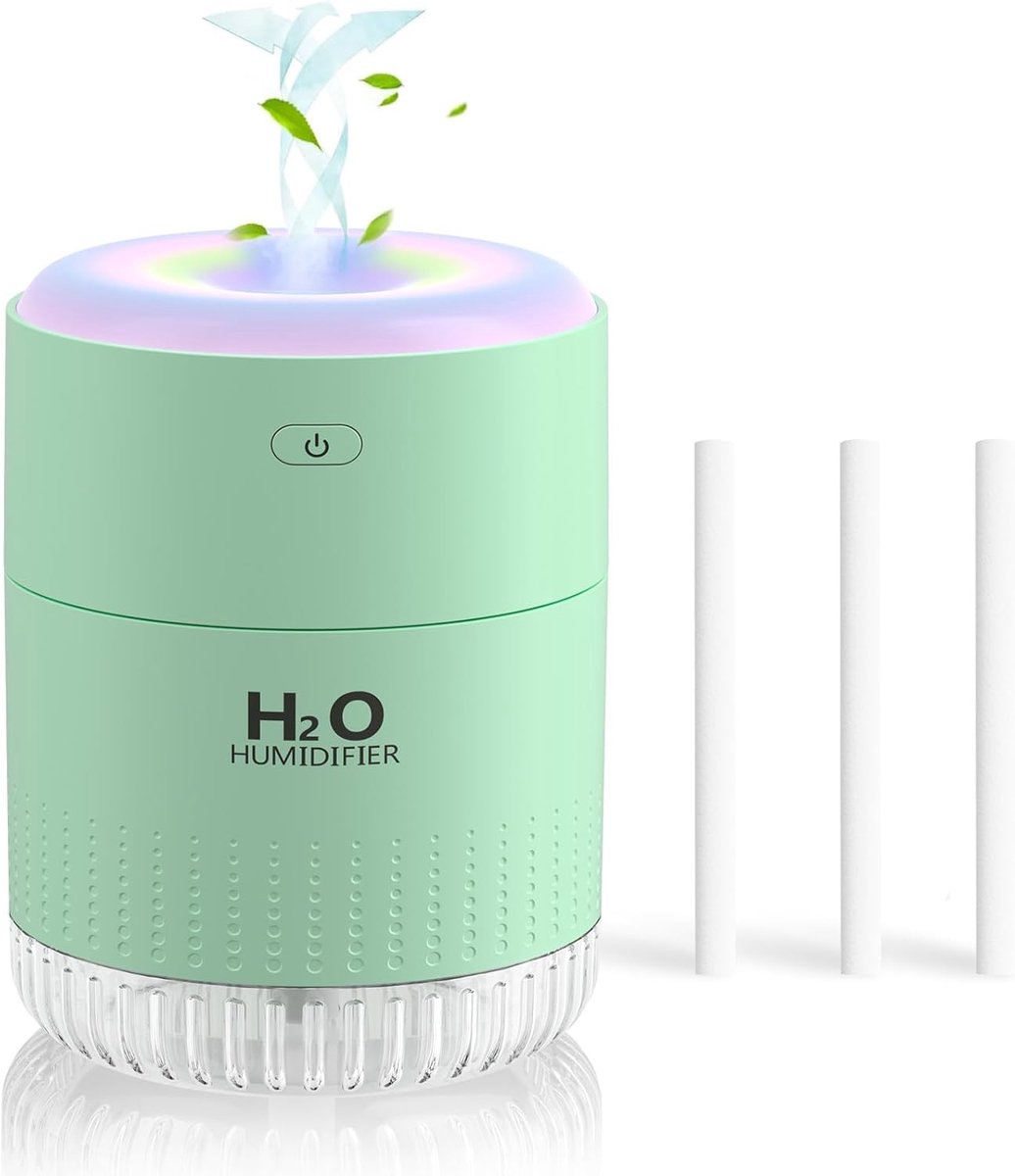 SnelShoppen - Mini Indoor Luchtbevochtiger met LED Verlichting, Groene Humidifier voor Thuis, Kantoor, Feest, Kinderen, Compact en Stijlvol Design