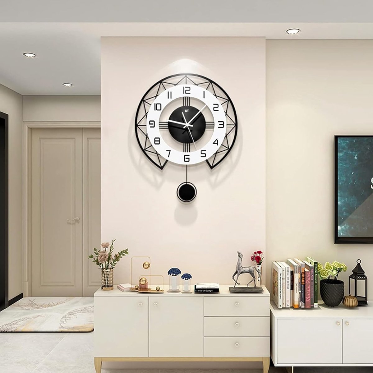 SnelShoppen - Grote Wandklok voor Woonkamer Decoratie, Moderne Stille Garland Wandklok voor Thuis, Keuken, Slaapkamer, Decoratieve Grote Wandklok, Bat