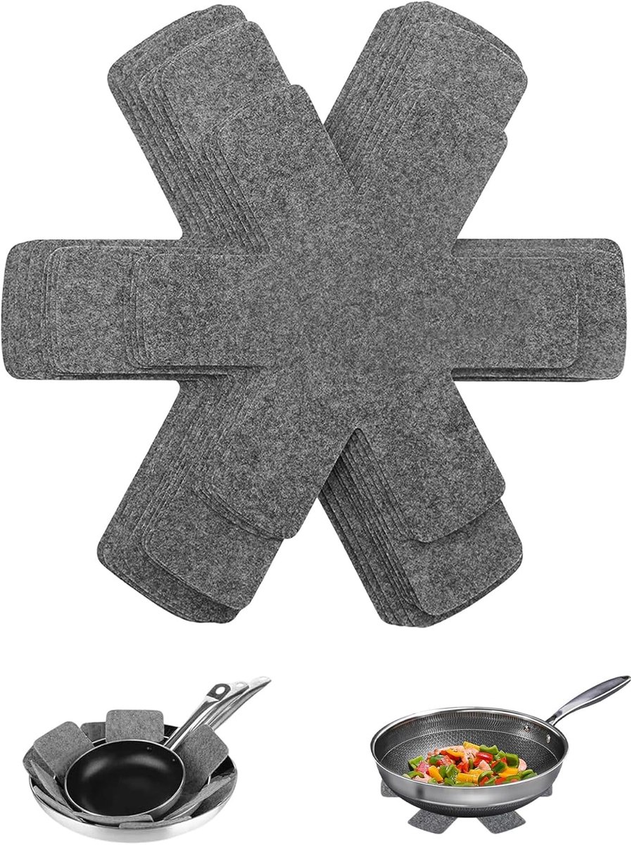 SnelShoppen - Set van 10 Vilt Pan Beschermers, Pan Beschermers voor Pannen, Keuken Accessoires, Hittebestendig, Grijs, Ideaal voor Kookgerei en Meubel