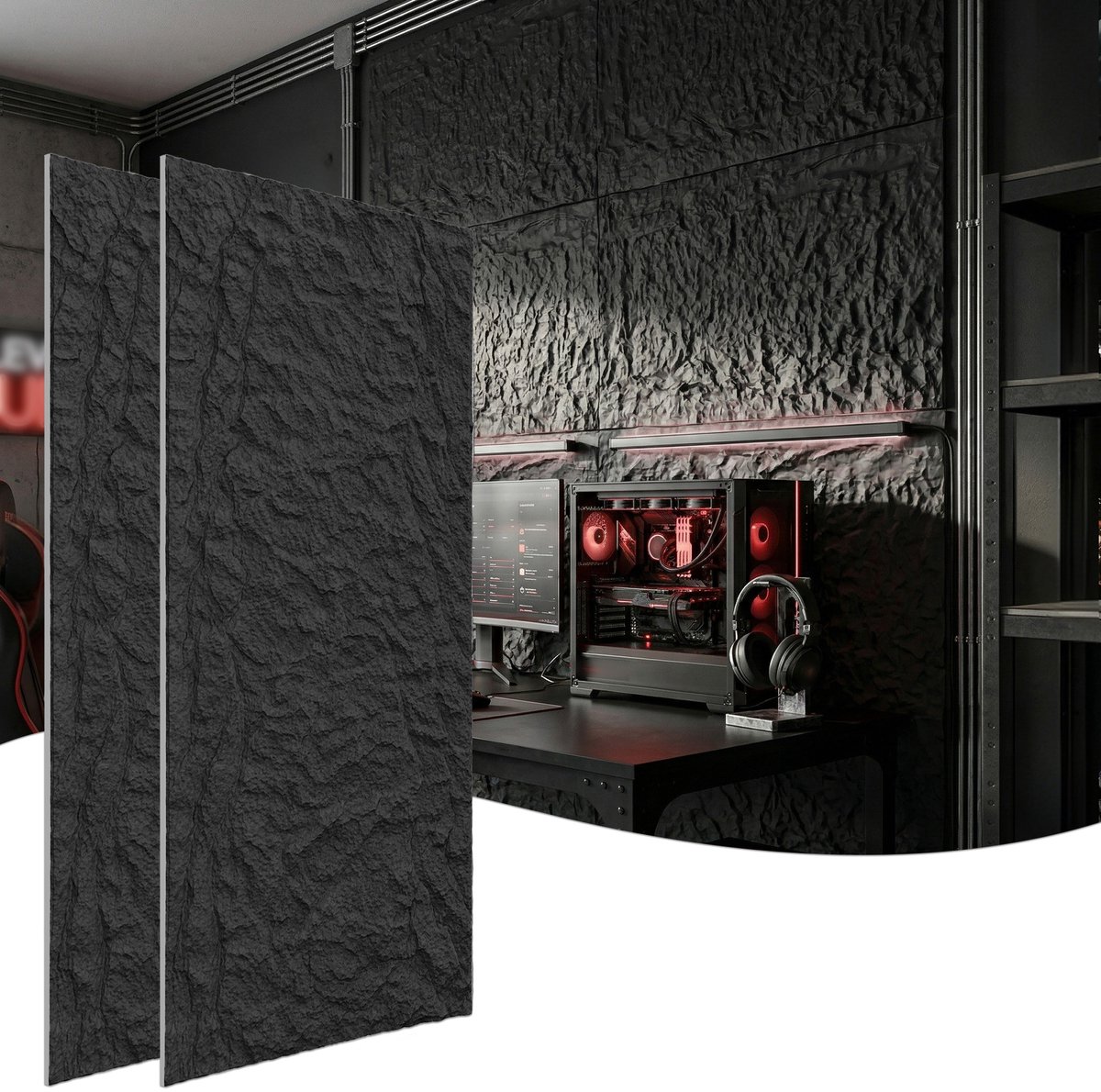 Froadp 4 stuks Plaatwerk met rotslook, 120 x 63 cm,5 cm dik wandpanelen, PU-wandbekleding Donkergrijs